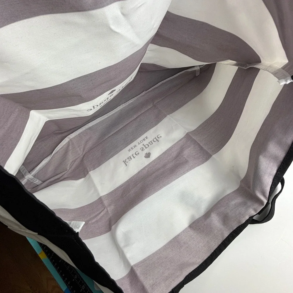 Kate Spade Tote Bag Womens Large Black White Striped Canvas Travel Designer